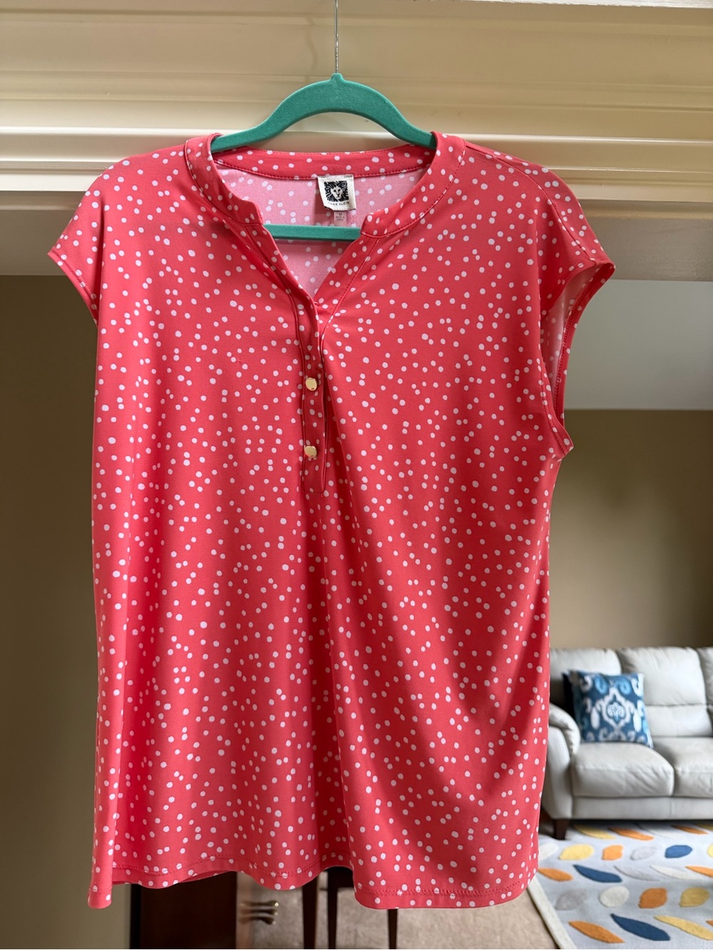 Anne Klein Coral Polka Dot Cap Sleeve Blouse